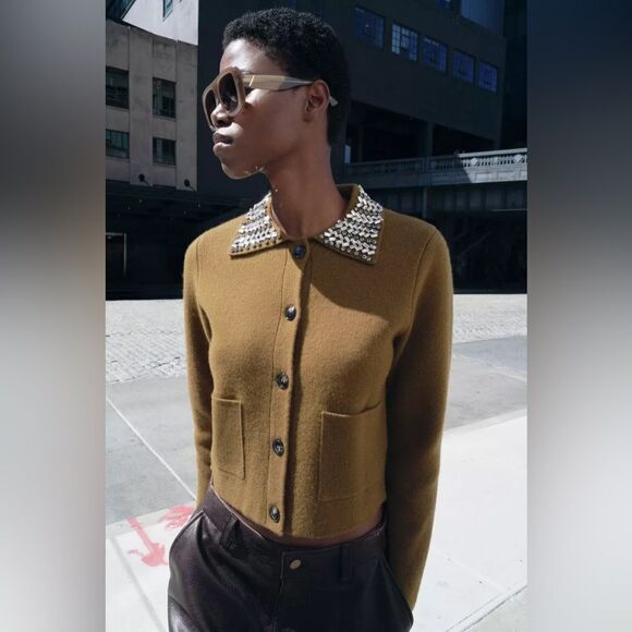 ZARA 100% WOOL JEWEL COLLAR JACKET - Picture 5 of 14